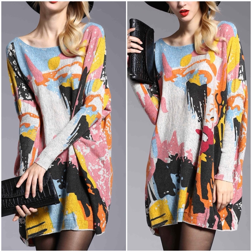 Ellazhu Crewneck Pattern Sweater Womens One Size